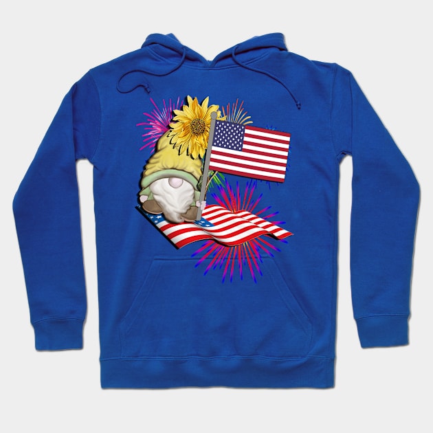 USA Fourth of July Graphic Design American Flag Fireworks & Patriotic Gnome Hoodie by tamdevo1